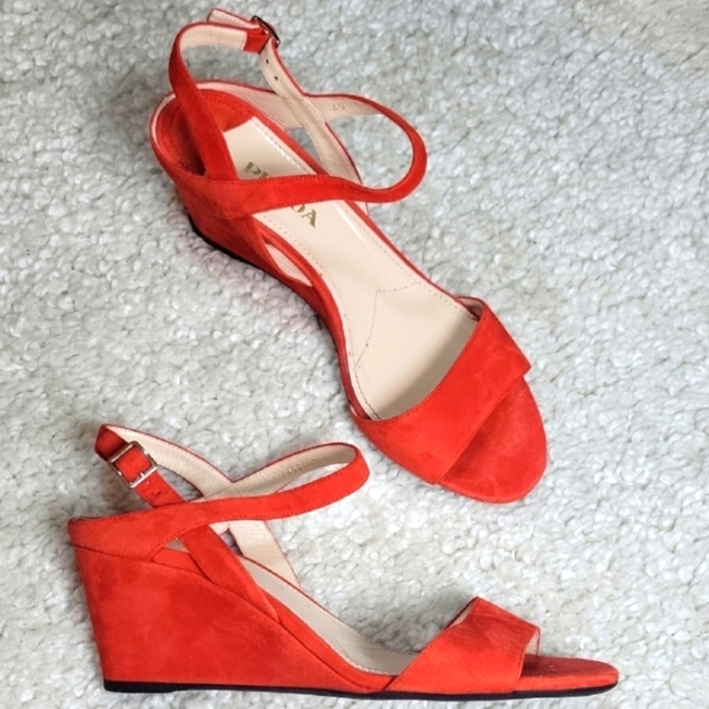 PRADA RED SUEDE Wedges Size 40